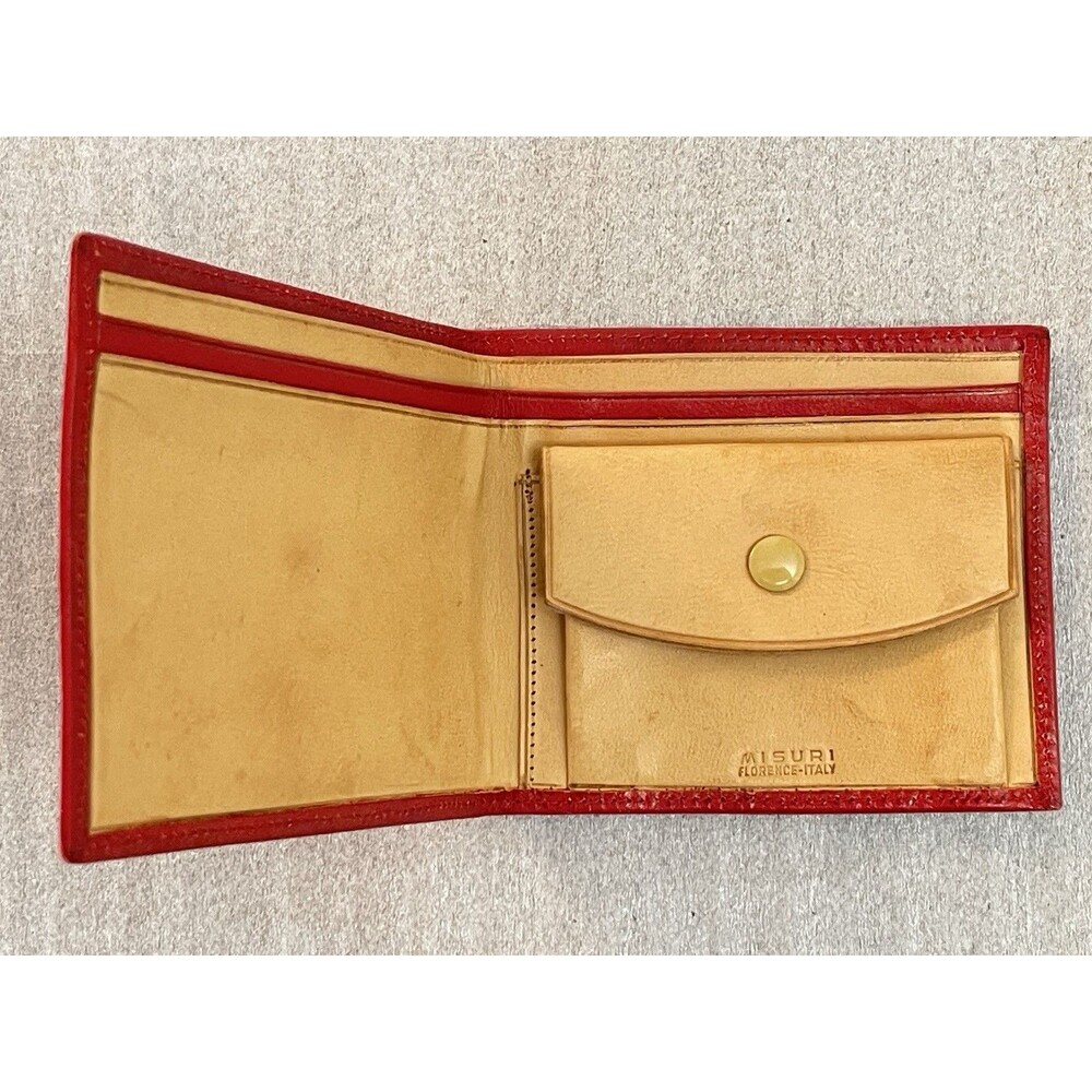 VTG Misuri Florence Italy Leather Bifold Wallet Scarlet Red Gold Fleur de Lis - Picture 5 of 14